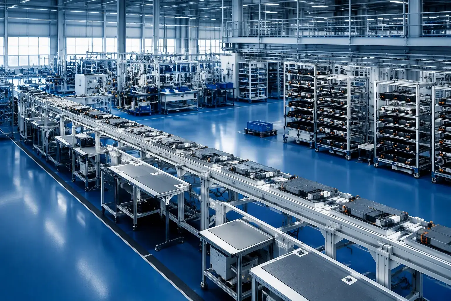 Battery pack production hall at VoltBridge