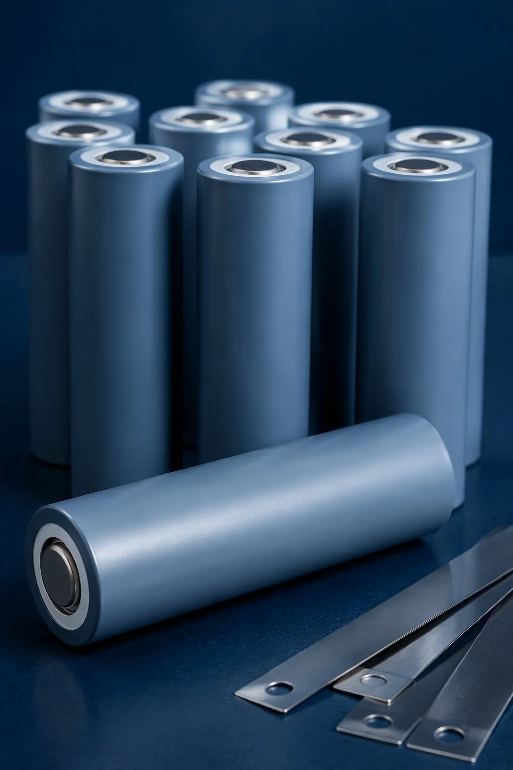 Macro shot of a single 21700 LFP cell with visible casing markings