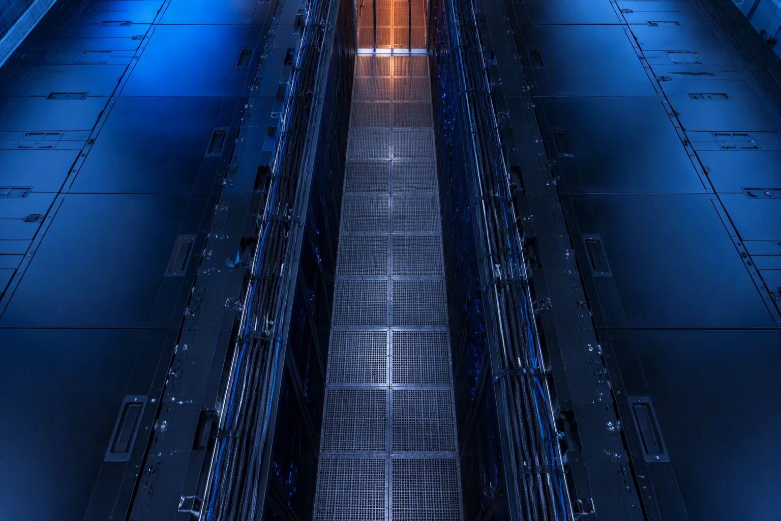 GPU server racks in an AI data center hall