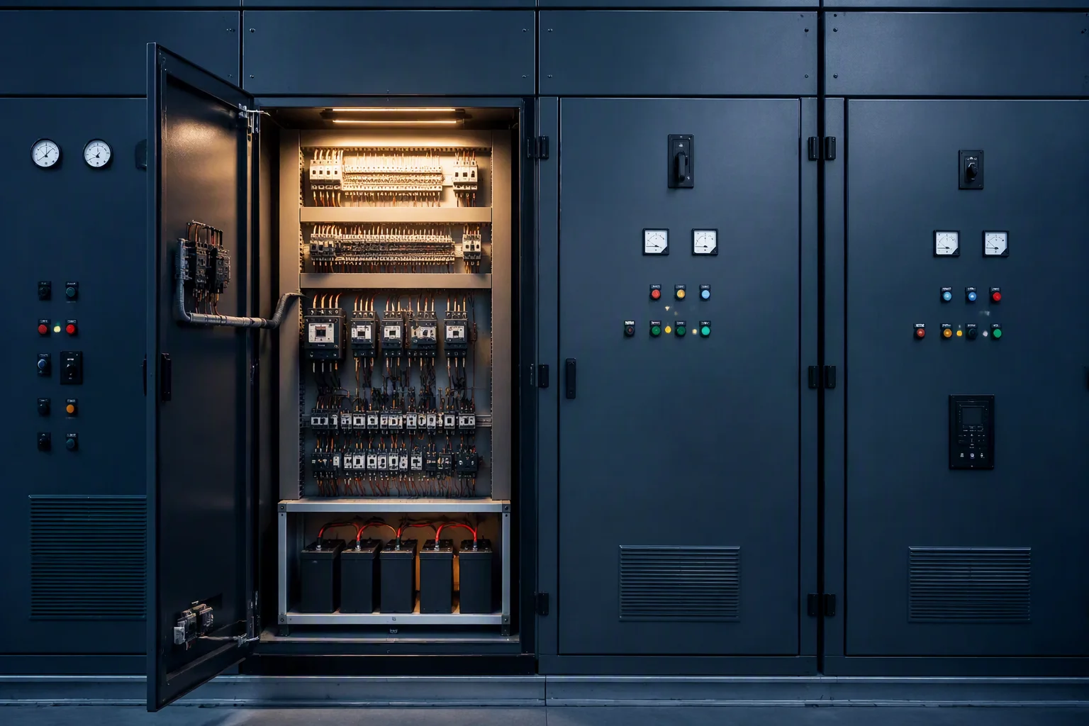 Automated factory line with PLC cabinets