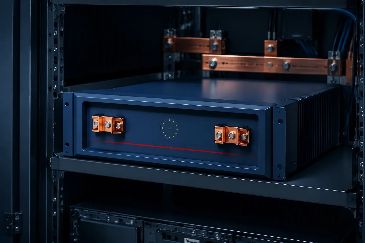 VB-H400 high-voltage battery backup shelf with copper busbars