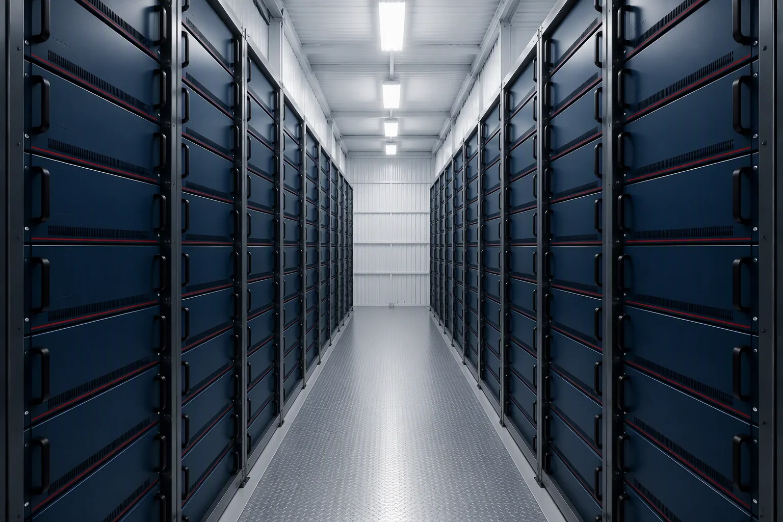 Container-scale AI deployment with rack rows equipped with VB-5125 battery backup shelves