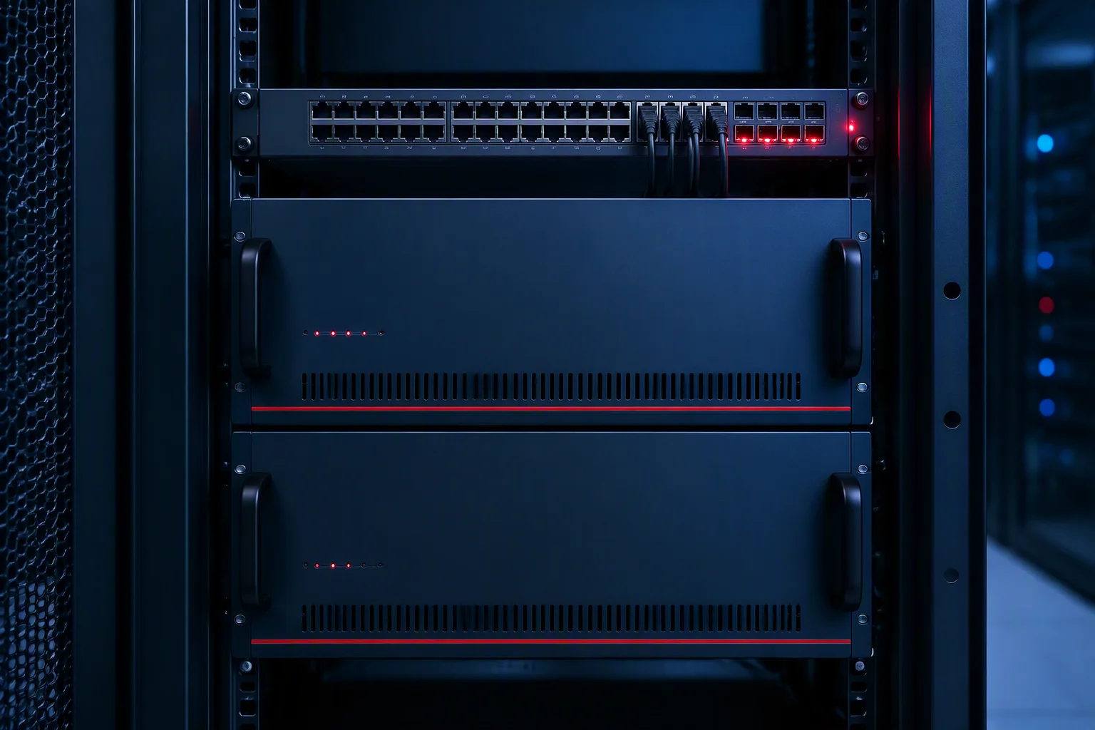 VB-5125 shelves installed as a parallel backup bay in a data-center row