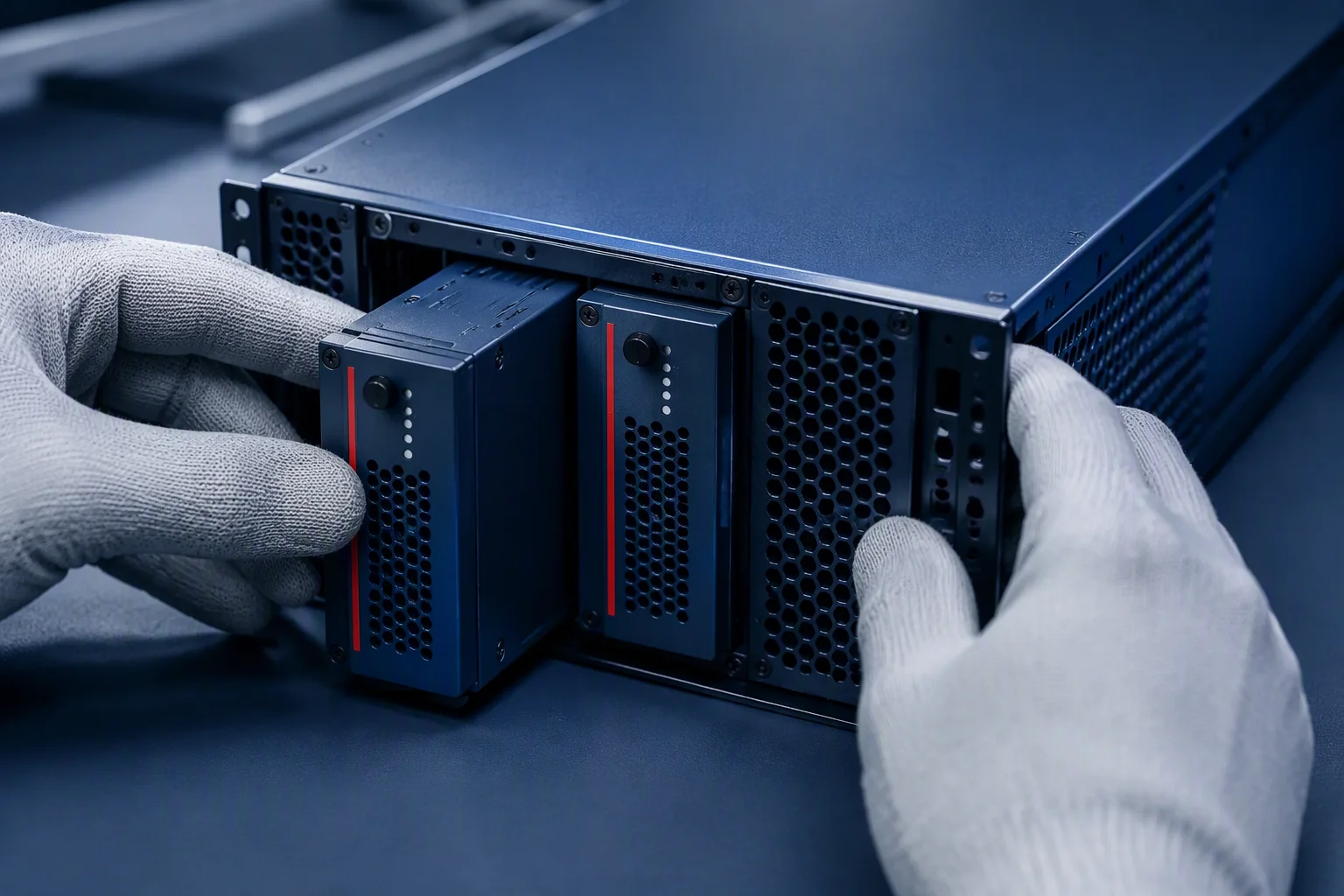 VB-E3 module being slid into a 1U server slot
